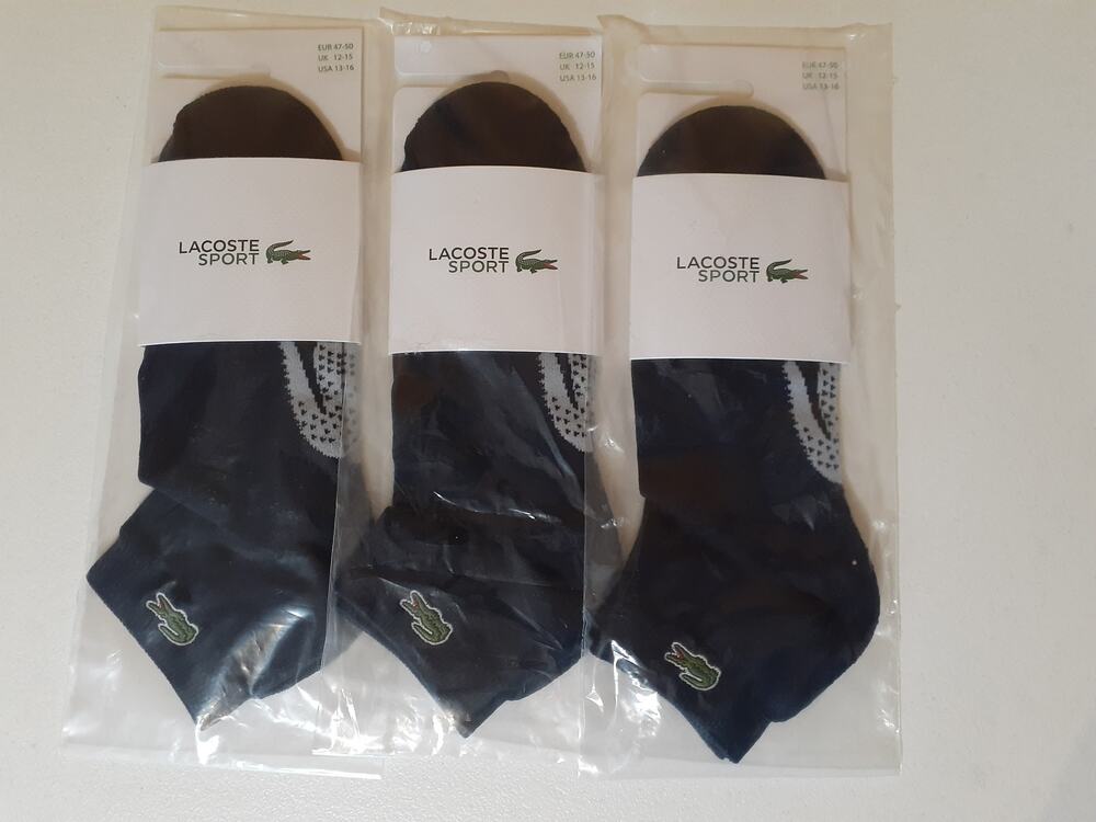 Lacoste Unisex Short Cotton Sport Socks x 3 Navy Blue/Grey Chine 13-16 XL